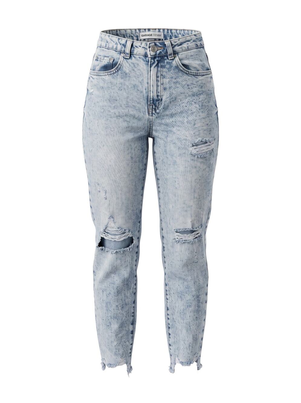 Garage Denim Women’s 03/26 acid wash distressed raw hem 90’s high rise mom jeans